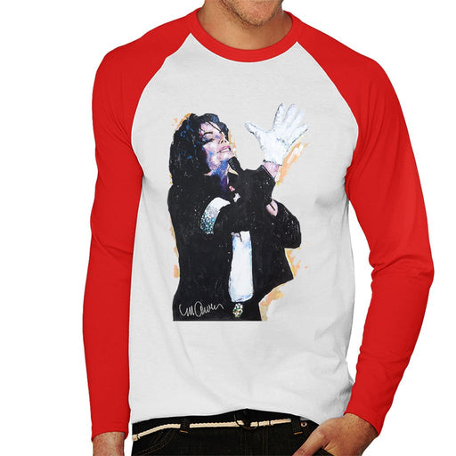 Sidney Maurer Original Portrait Of Michael Jackson White Glove Mens Baseball Long Sleeved T-Shirt - Mens Baseball Long Sleeved T-Shirt