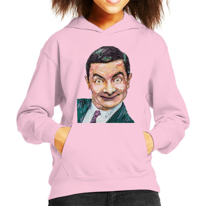 Sidney Maurer Original Portrait Of Mr Bean Rowan Atkinson Kids Hooded Sweatshirt - X-Small (3-4 yrs) / Light Pink - Kids Boys Hooded