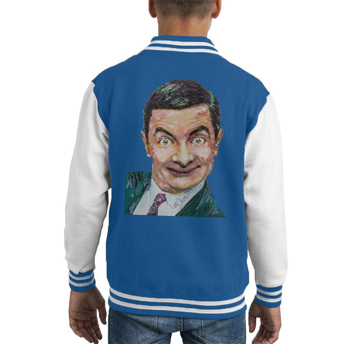 Sidney Maurer Original Portrait Of Mr Bean Rowan Atkinson Kids Varsity Jacket - X-Small (3-4 yrs) / Royal/White - Kids Boys Varsity Jacket