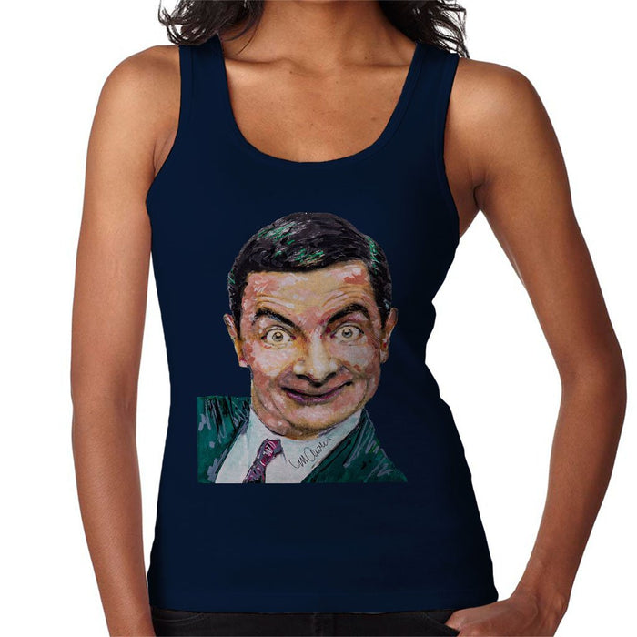 Sidney Maurer Original Portrait Of Mr Bean Rowan Atkinson Womens Vest - Small / Navy Blue - Womens Vest