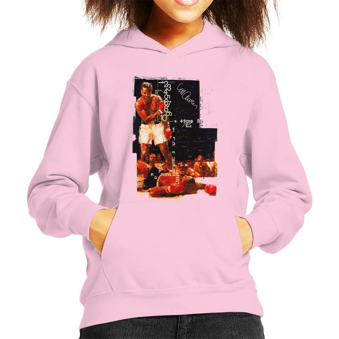 Sidney Maurer Original Portrait Of Muhammad Ali Sonny Liston Knockout Kids Hooded Sweatshirt - Light Pink / X-Small (3-4 yrs) - Kids Boys