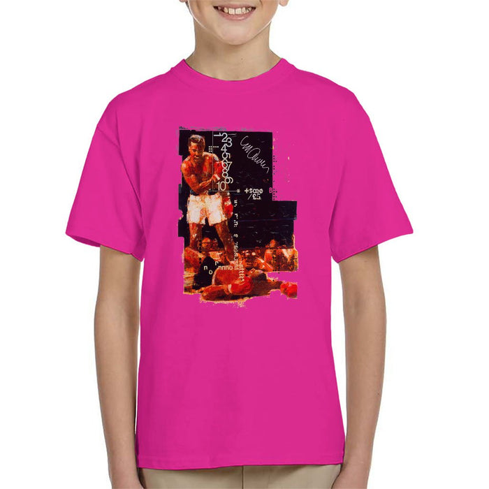 Sidney Maurer Original Portrait Of Muhammad Ali Sonny Liston Knockout Kids T-Shirt - Hot Pink / X-Small (3-4 yrs) - Kids Boys T-Shirt