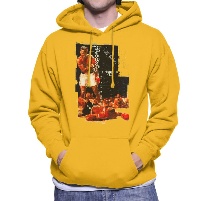 Sidney Maurer Original Portrait Of Muhammad Ali Sonny Liston Knockout Mens Hooded Sweatshirt - Gold / Small - Mens Hooded Sweatshirt