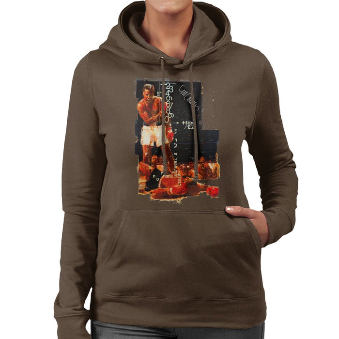 Sidney Maurer Original Portrait Of Muhammad Ali Sonny Liston Knockout Womens Hooded Sweatshirt - Womens Hooded Sweatshirt