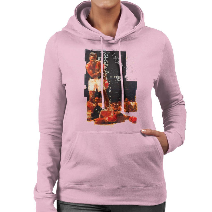Sidney Maurer Original Portrait Of Muhammad Ali Sonny Liston Knockout Womens Hooded Sweatshirt - Light Pink / Small - Womens Hooded