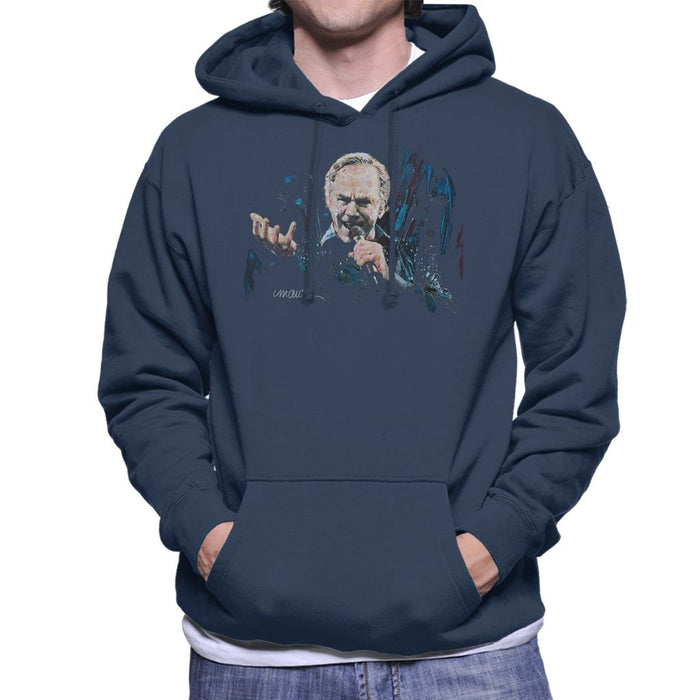 Sidney Maurer Original Portrait Of Neil Diamond Singing Mens Hooded Sweatshirt - Small / Navy Blue - Mens Hooded Sweatshirt