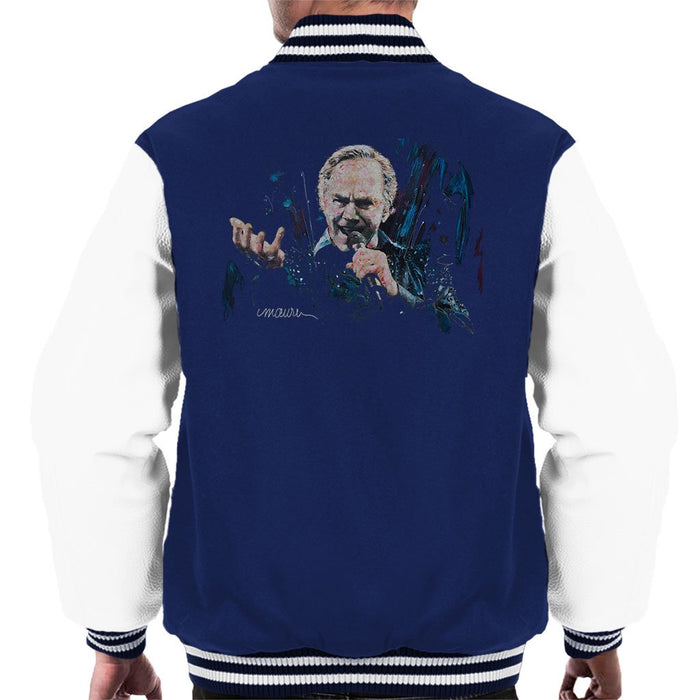 Sidney Maurer Original Portrait Of Neil Diamond Singing Mens Varsity Jacket - Small / Navy/White - Mens Varsity Jacket