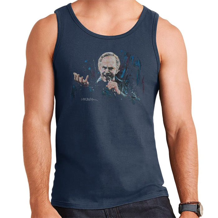 Sidney Maurer Original Portrait Of Neil Diamond Singing Mens Vest - Small / Navy Blue - Mens Vest