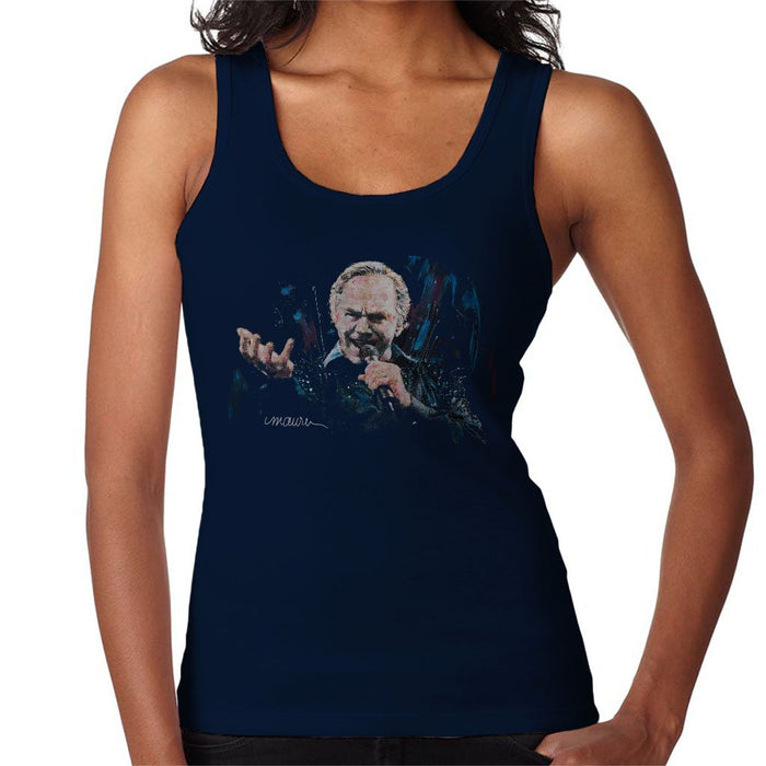 Sidney Maurer Original Portrait Of Neil Diamond Singing Womens Vest - Small / Navy Blue - Womens Vest