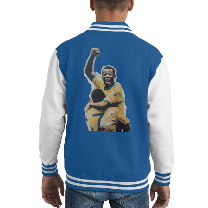 Sidney Maurer Original Portrait Of Pele Kids Varsity Jacket - X-Small (3-4 yrs) / Royal/White - Kids Boys Varsity Jacket