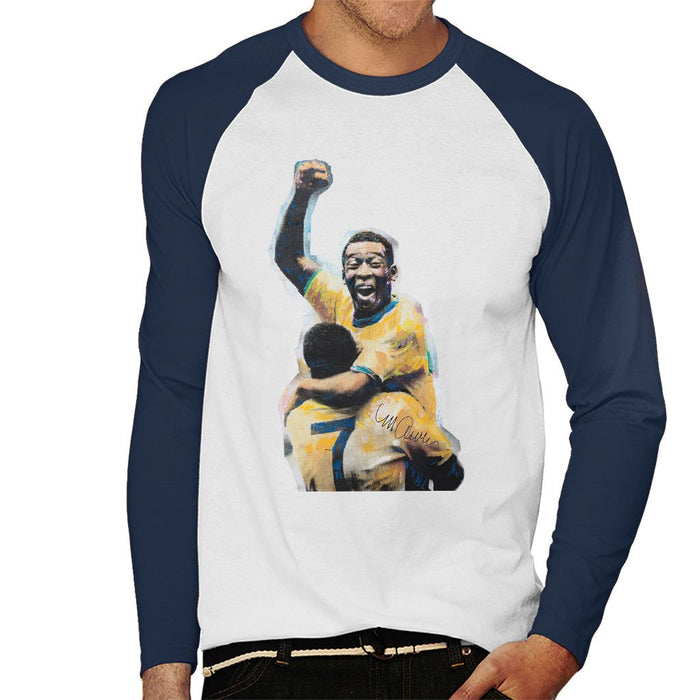 Sidney Maurer Original Portrait Of Pele Mens Baseball Long Sleeved T-Shirt - Mens Baseball Long Sleeved T-Shirt