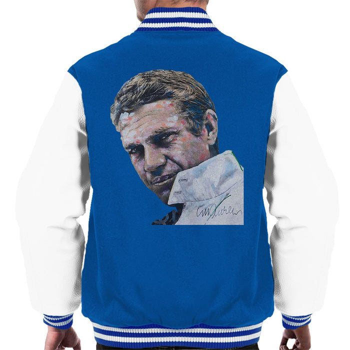 Sidney Maurer Original Portrait Of Steve McQueen Mens Varsity Jacket - Small / Royal/White - Mens Varsity Jacket