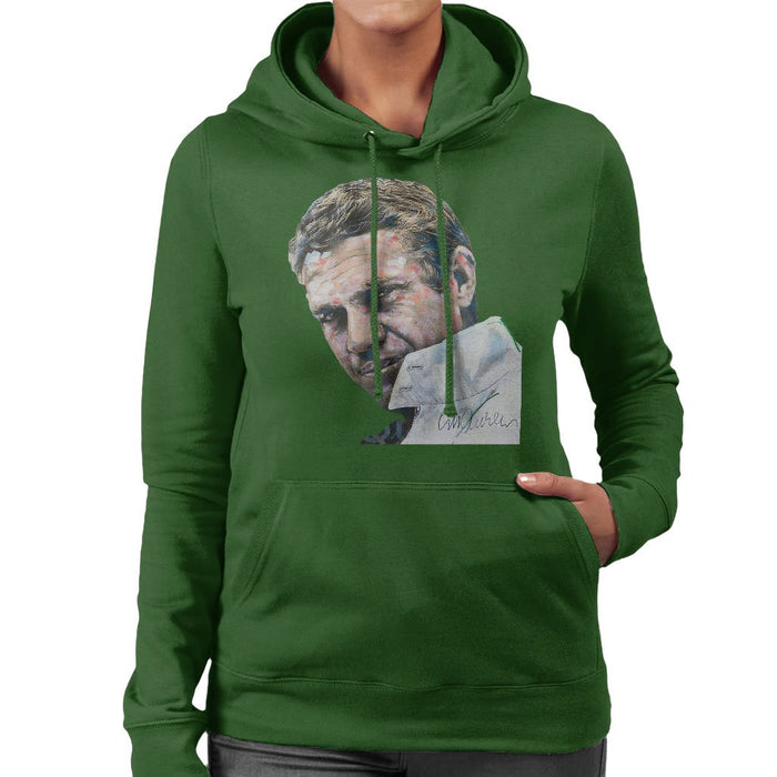 Sidney Maurer Original Portrait Of Steve McQueen Womens Hooded Sweatshirt - Womens Hooded Sweatshirt