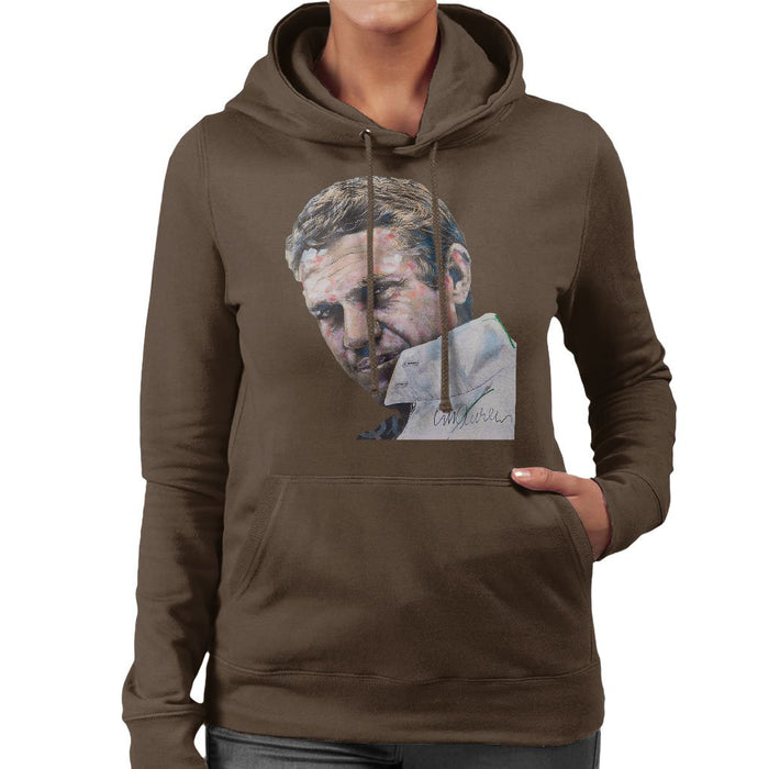 Sidney Maurer Original Portrait Of Steve McQueen Womens Hooded Sweatshirt - Womens Hooded Sweatshirt