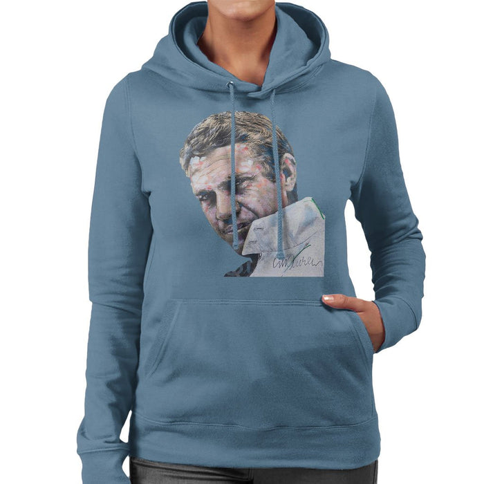 Sidney Maurer Original Portrait Of Steve McQueen Womens Hooded Sweatshirt - Womens Hooded Sweatshirt