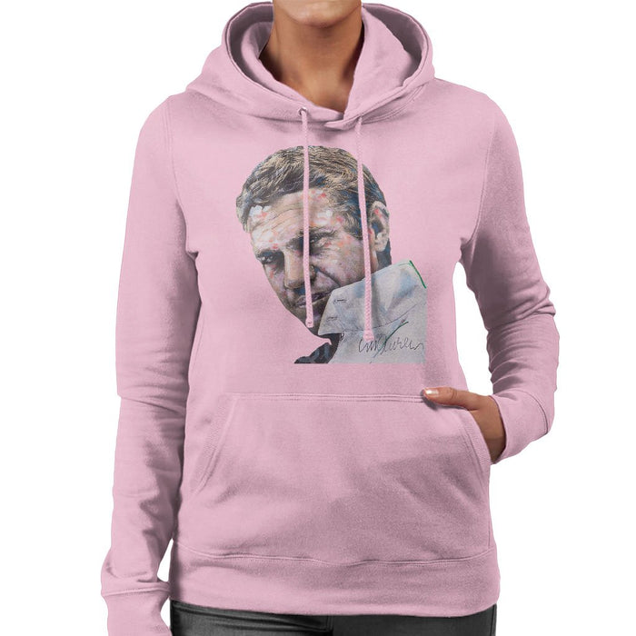 Sidney Maurer Original Portrait Of Steve McQueen Womens Hooded Sweatshirt - Small / Light Pink - Womens Hooded Sweatshirt