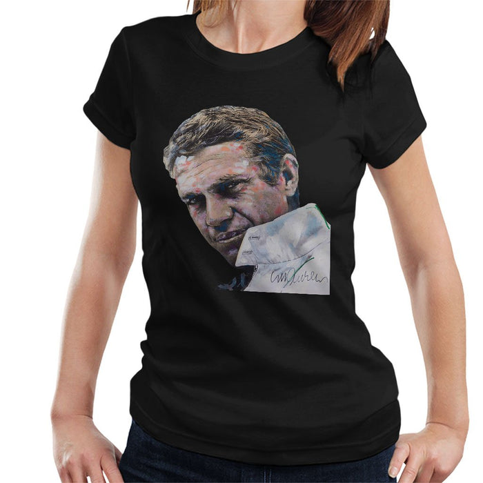 Sidney Maurer Original Portrait Of Steve McQueen Womens T-Shirt - Womens T-Shirt