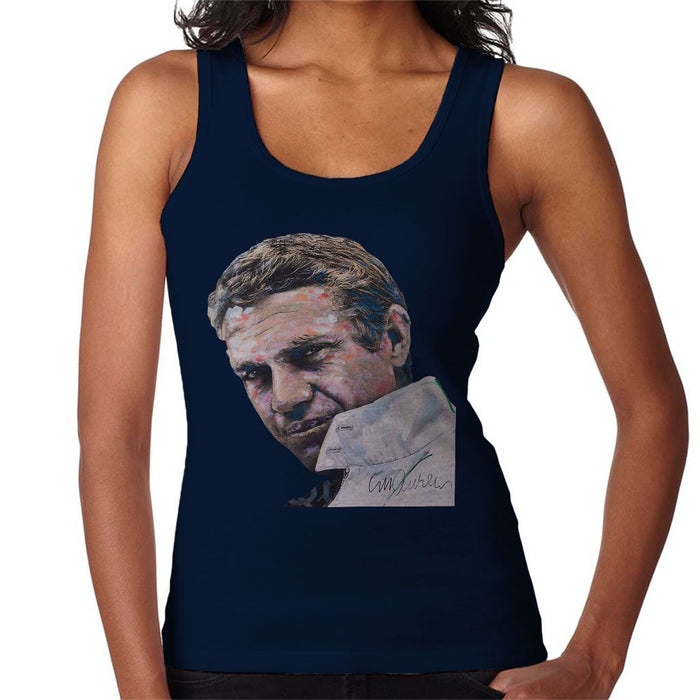 Sidney Maurer Original Portrait Of Steve McQueen Womens Vest - Small / Navy Blue - Womens Vest