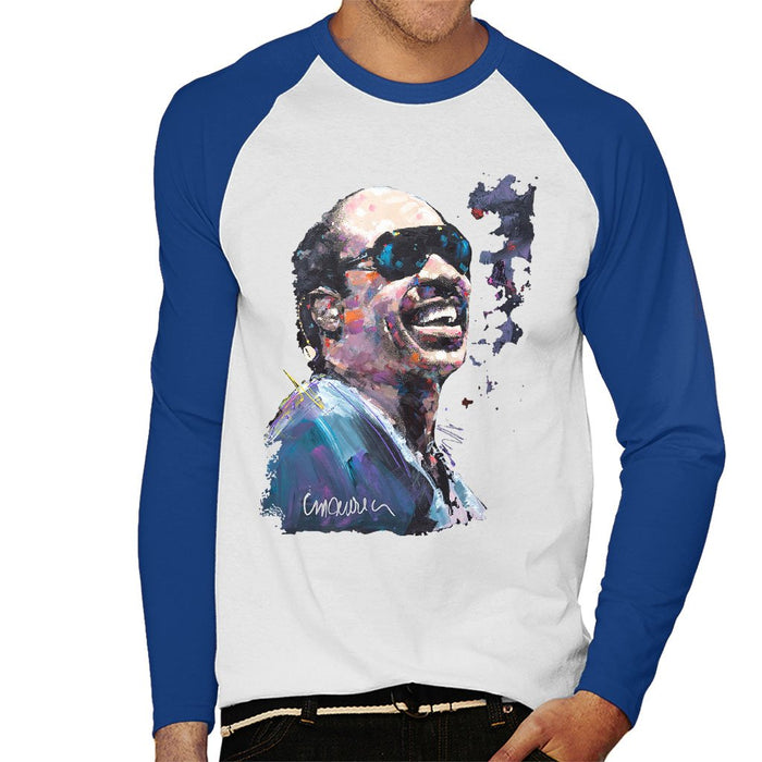 Sidney Maurer Original Portrait Of Stevie Wonder Mens Baseball Long Sleeved T-Shirt - Mens Baseball Long Sleeved T-Shirt