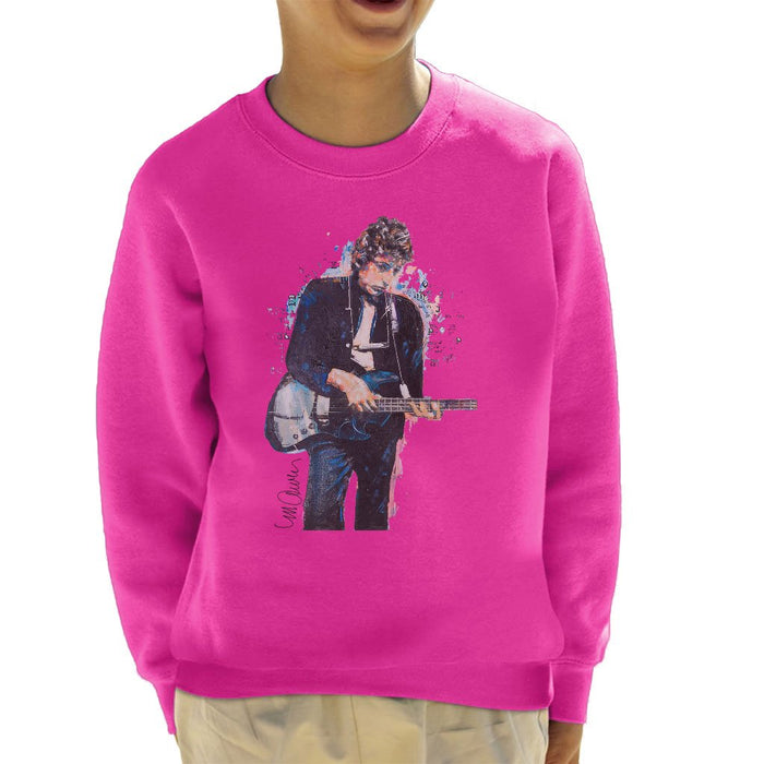 Sidney Maurer Original Portrait Of Bob Dylan On Bass Kids Sweatshirt - X-Small (3-4 yrs) / Hot Pink - Kids Boys Sweatshirt