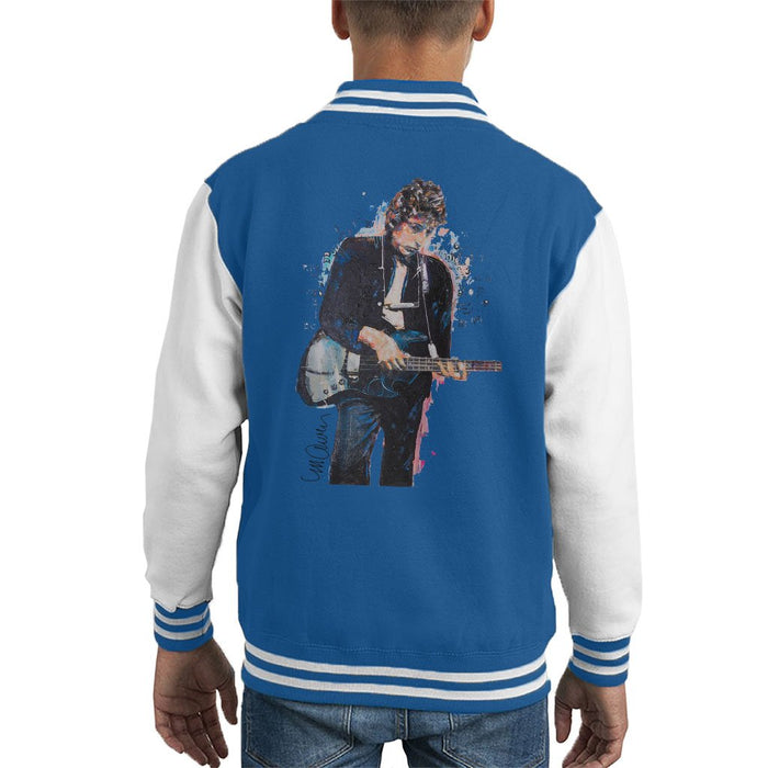Sidney Maurer Original Portrait Of Bob Dylan On Bass Kids Varsity Jacket - X-Small (3-4 yrs) / Royal/White - Kids Boys Varsity Jacket