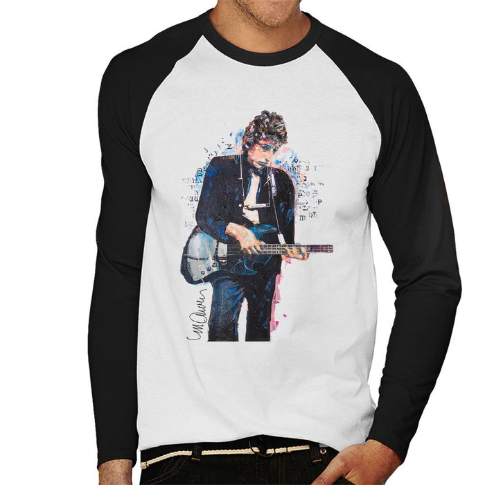Sidney Maurer Original Portrait Of Bob Dylan On Bass Mens Baseball Long Sleeved T-Shirt - Mens Baseball Long Sleeved T-Shirt