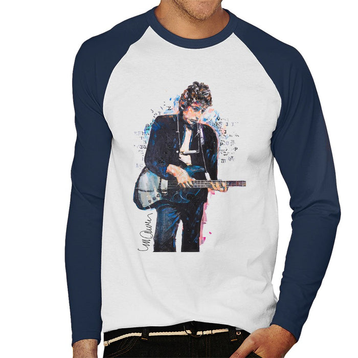 Sidney Maurer Original Portrait Of Bob Dylan On Bass Mens Baseball Long Sleeved T-Shirt - Mens Baseball Long Sleeved T-Shirt