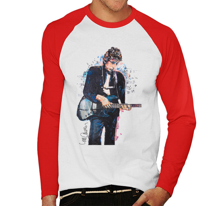 Sidney Maurer Original Portrait Of Bob Dylan On Bass Mens Baseball Long Sleeved T-Shirt - Mens Baseball Long Sleeved T-Shirt