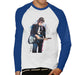 Sidney Maurer Original Portrait Of Bob Dylan On Bass Mens Baseball Long Sleeved T-Shirt - Small / White/Royal - Mens Baseball Long Sleeved