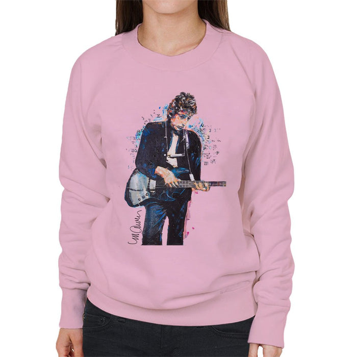Sidney Maurer Original Portrait Of Bob Dylan On Bass Womens Sweatshirt - Small / Light Pink - Womens Sweatshirt