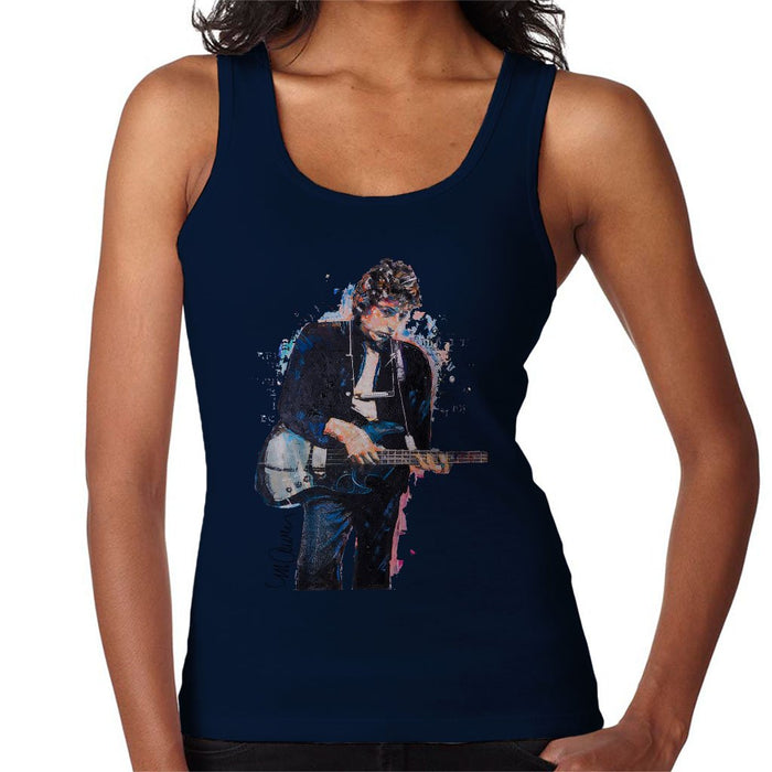 Sidney Maurer Original Portrait Of Bob Dylan On Bass Womens Vest - Small / Navy Blue - Womens Vest