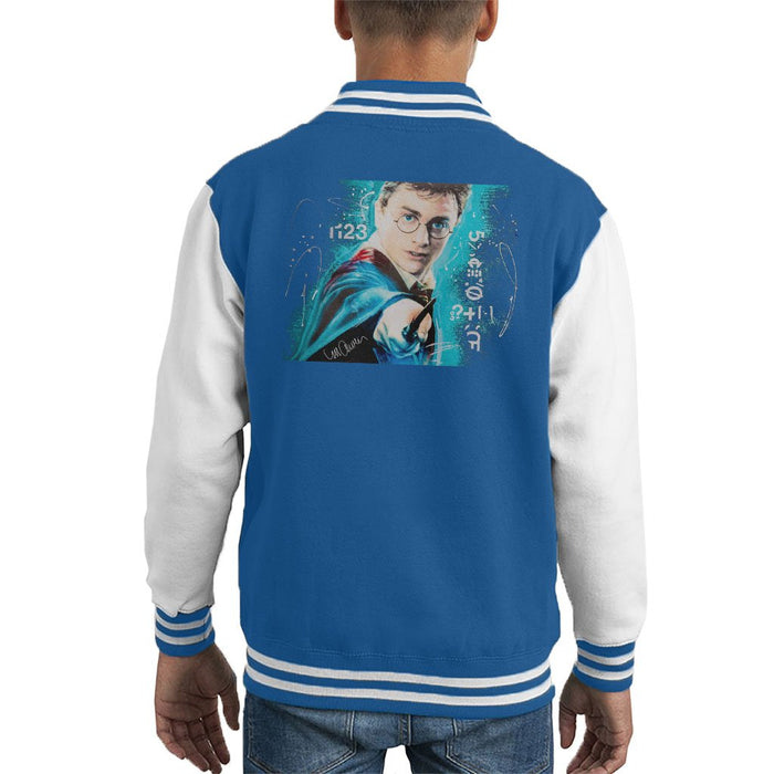 Sidney Maurer Original Portrait Of Daniel Radcliffe Harry Potter Kids Varsity Jacket - X-Small (3-4 yrs) / Royal/White - Kids Boys Varsity