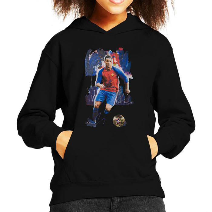 Sidney Maurer Original Portrait Of Cristiano Ronaldo Kid's Hooded Sweatshirt