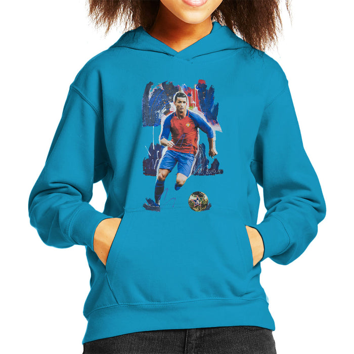 Sidney Maurer Original Portrait Of Cristiano Ronaldo Kid's Hooded Sweatshirt