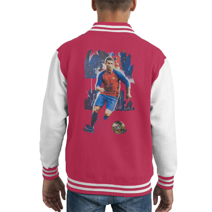Sidney Maurer Original Portrait Of Cristiano Ronaldo Kid's Varsity Jacket