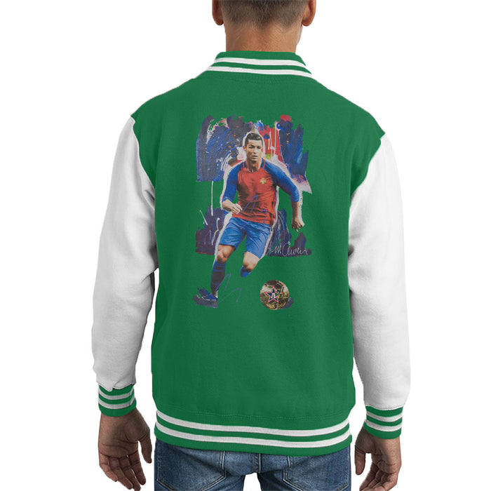Sidney Maurer Original Portrait Of Cristiano Ronaldo Kid's Varsity Jacket