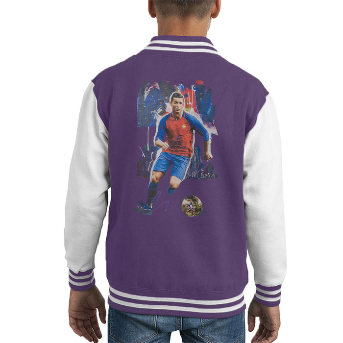 Sidney Maurer Original Portrait Of Cristiano Ronaldo Kid's Varsity Jacket