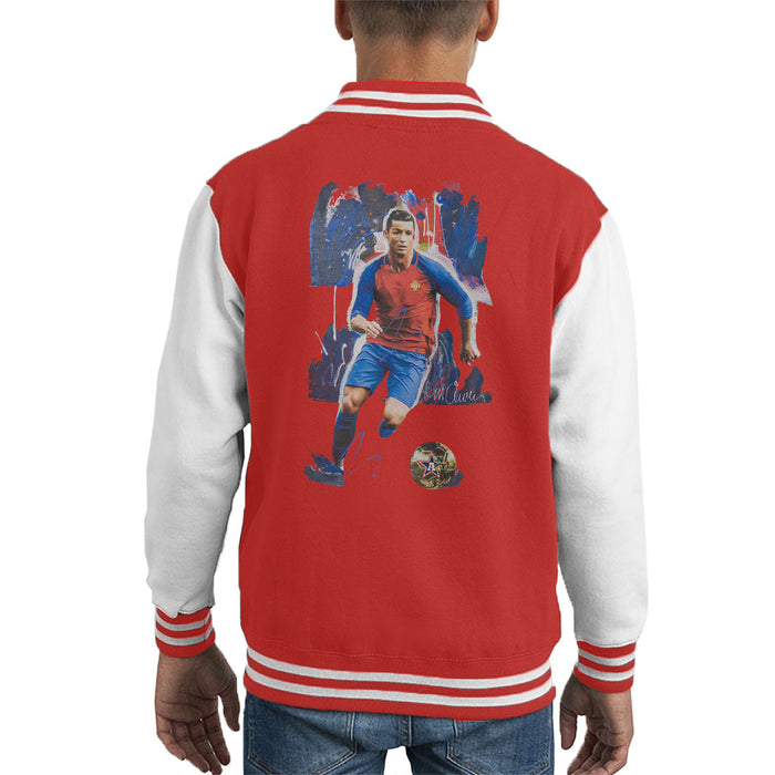 Sidney Maurer Original Portrait Of Cristiano Ronaldo Kid's Varsity Jacket