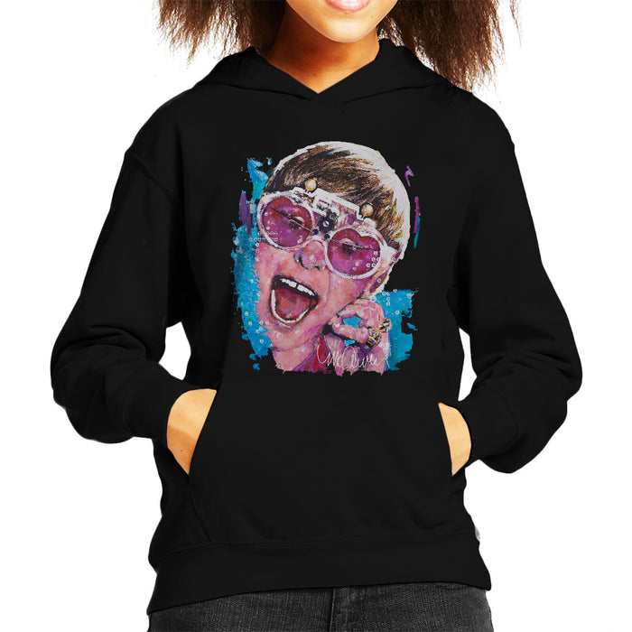 Sidney Maurer Original Portrait Of Elton John Pink Glasses Kid's Hooded Sweatshirt