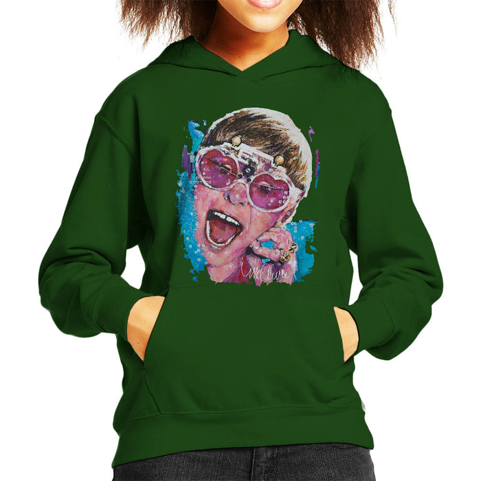 Sidney Maurer Original Portrait Of Elton John Pink Glasses Kid's Hooded Sweatshirt