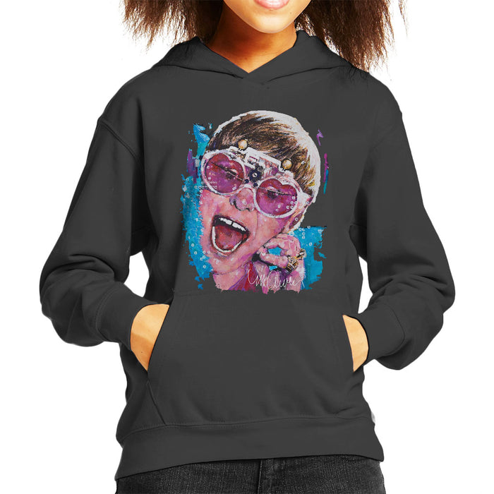 Sidney Maurer Original Portrait Of Elton John Pink Glasses Kid's Hooded Sweatshirt