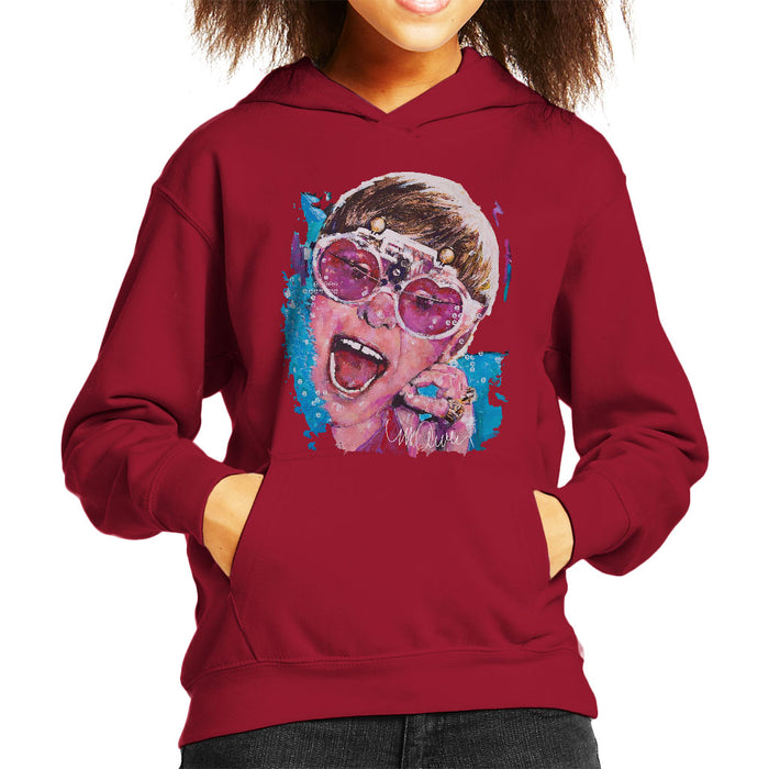 Sidney Maurer Original Portrait Of Elton John Pink Glasses Kid's Hooded Sweatshirt