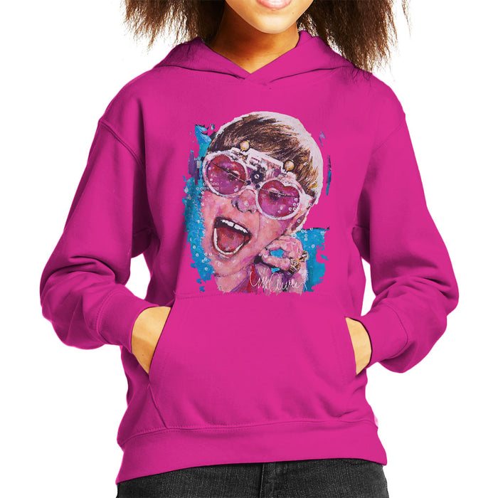 Sidney Maurer Original Portrait Of Elton John Pink Glasses Kid's Hooded Sweatshirt