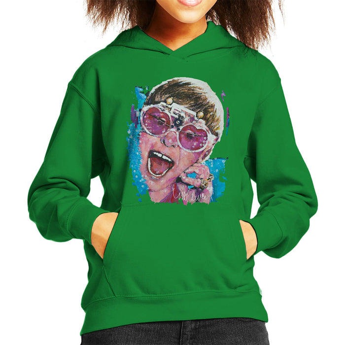 Sidney Maurer Original Portrait Of Elton John Pink Glasses Kid's Hooded Sweatshirt