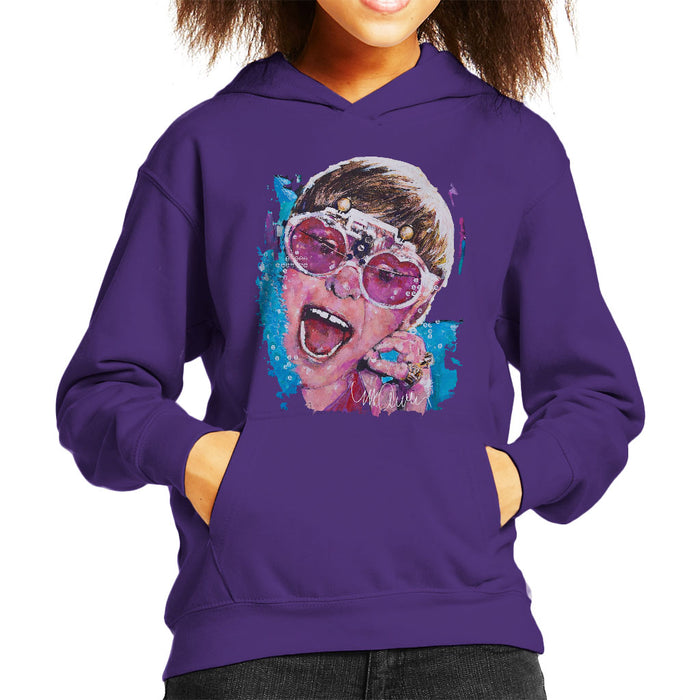 Sidney Maurer Original Portrait Of Elton John Pink Glasses Kid's Hooded Sweatshirt