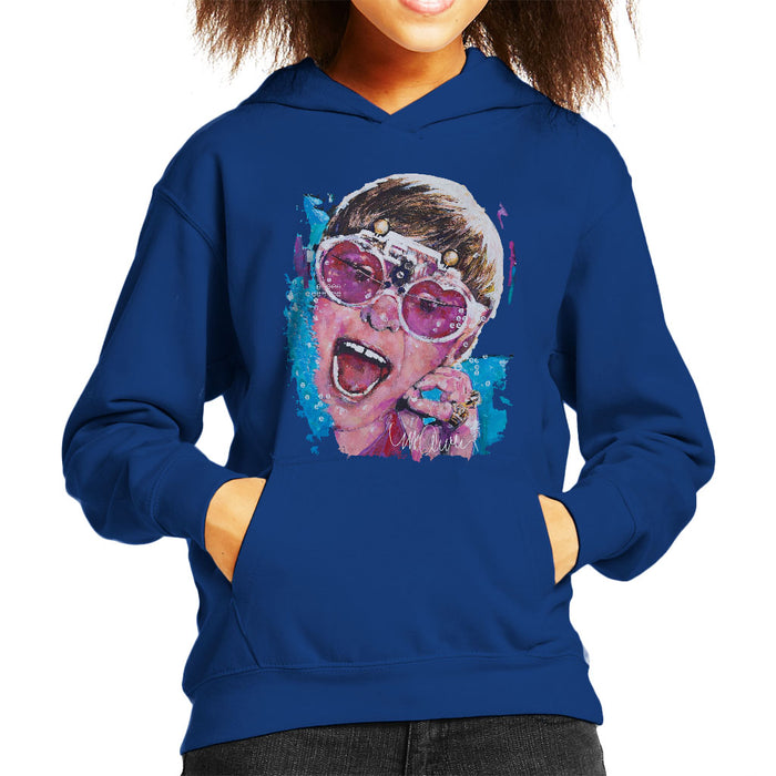 Sidney Maurer Original Portrait Of Elton John Pink Glasses Kid's Hooded Sweatshirt