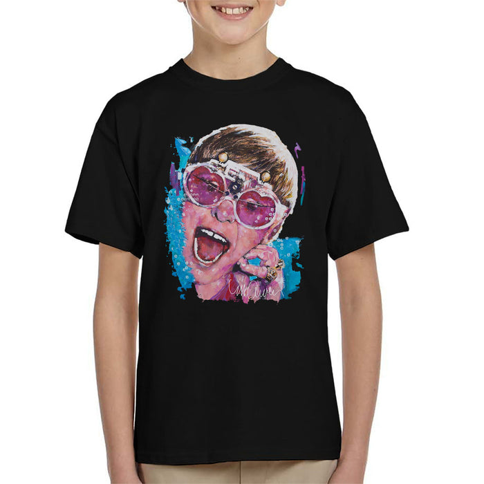 Sidney Maurer Original Portrait Of Elton John Pink Glasses Kid's T-Shirt