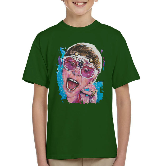 Sidney Maurer Original Portrait Of Elton John Pink Glasses Kid's T-Shirt
