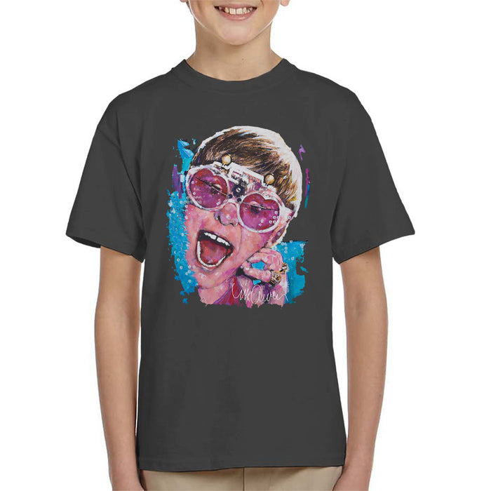 Sidney Maurer Original Portrait Of Elton John Pink Glasses Kid's T-Shirt
