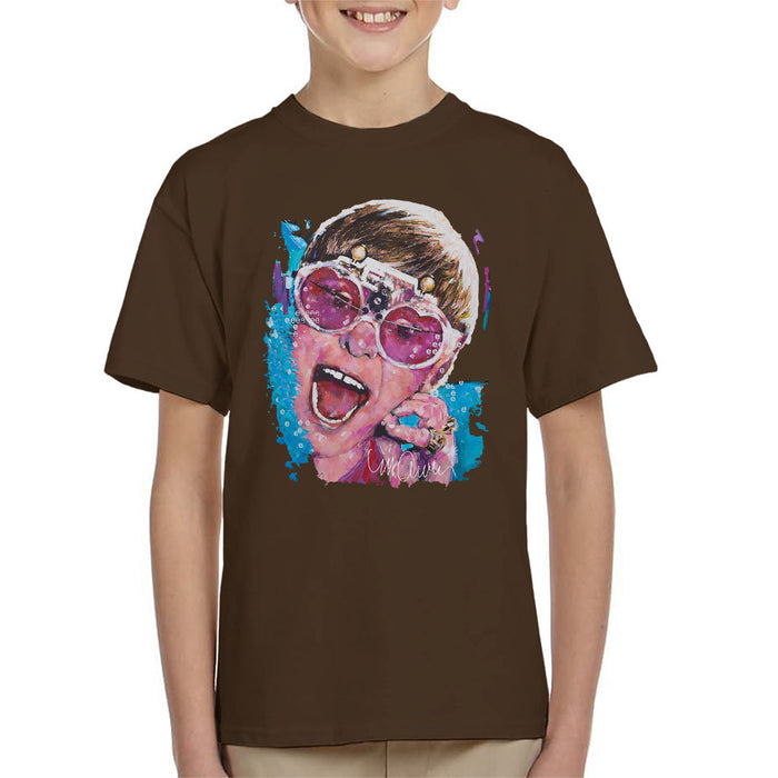 Sidney Maurer Original Portrait Of Elton John Pink Glasses Kid's T-Shirt